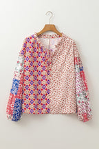 Floral Printed Long Sleeve Tied V Neck Blouse