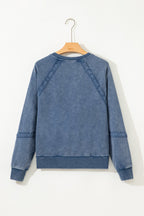 Red Dahlia Lace Patchwork Detail Notched Neck Mineral Wash Baggy Sweatshirt