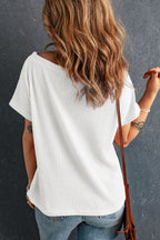 Mist Green Waffle Knit Boat Neck Short Sleeve Top
