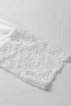 White Lace Trim V Neck Cuffed Long Sleeve Loose Top