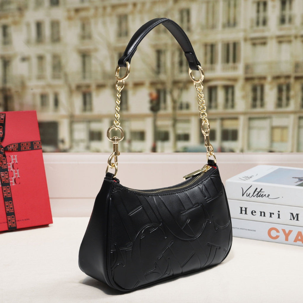 Embossed Letter Dumpling Crossbody Bag