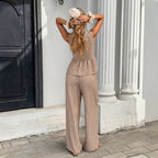 Women's Striped Sleeveless Top & Wide-Leg Pants Two-Piece Set