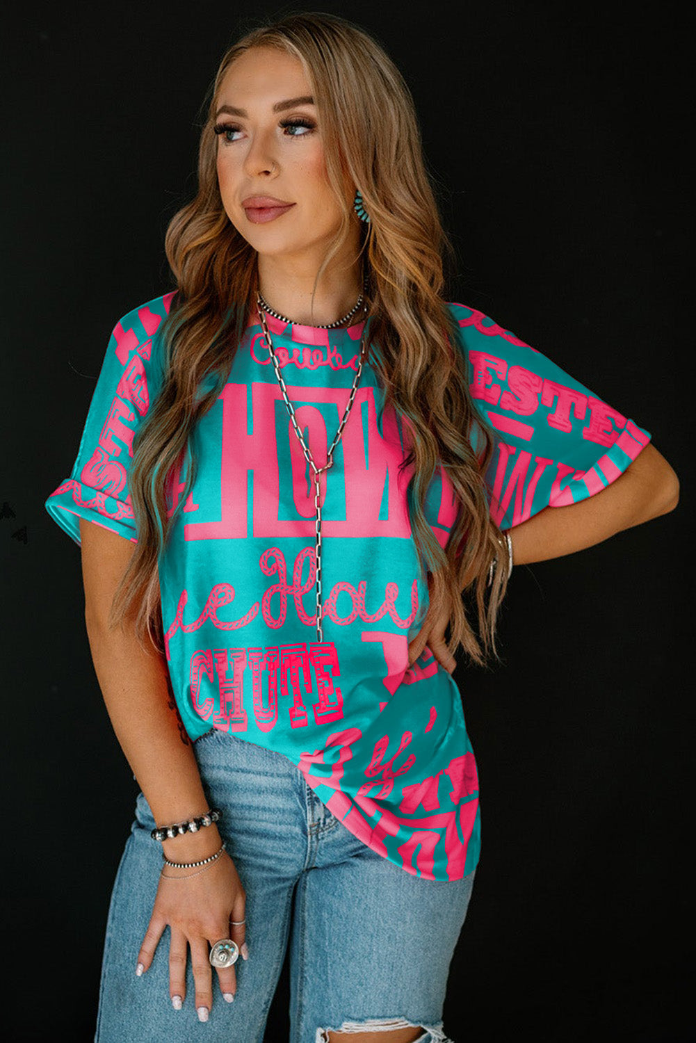 Green Howdy Cowboy Letter Printed Western Fashion Tee