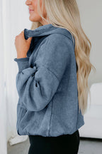 Black Half Zip Kangaroo Pocket Mineral Wash Baggy Hoodie