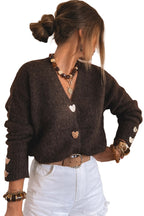 Fiery Red Heart Metal Button V Neck Cardigan Sweater