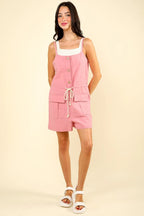 VERY J Half Button Drawstring Sleeveless Romper