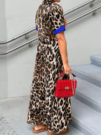 Leopard Print Button-Down Dress with Contrast Trim