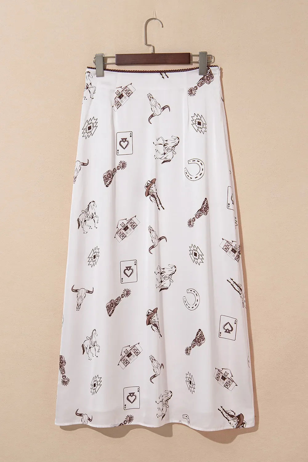 Western Print Satin Long Skirt