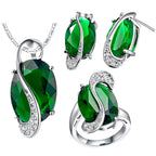 LuxeVerdant™ Pear-Cut Emerald & Gold Halo Jewelry GIFT Set | Elegant Emerald Green Necklace and Earring Gift Set for Women