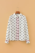 White Polka Dot Print Contrast Piping Elegant Shirt