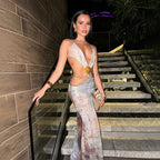 Deep V Hot Girl Halter Lace-up Backless High Waist Dress