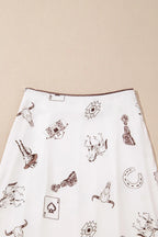 Western Print Satin Long Skirt