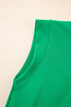 Bright Green Textured Short Sleeve Half Zip Drawstring Waist Romper