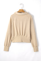 Smoke Green Quarter Zip Stand Neck Kangaroo Pocket Sweatshirt