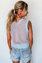 Light Pink Contrast Chevron Knit V Neck Sweater Vest