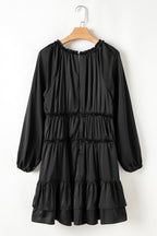 Apricot Tiered Ruffled Puff Sleeve Loose Fit Mini Dress