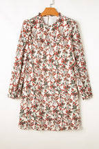 White Floral Printed Long Sleeve Mini Dress