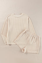Gold Flame Corded Long Sleeve Top and High Waist Shorts Set