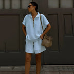 Women's Solid Color Sweatshirt Set – Casual 2-Piece Short Top & Pants