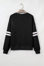 Fiery Red Preppy Striped Sleeve Loose Sweatshirt