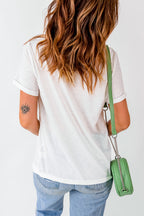 White Football Fashion Bow Print Cotton Blend T Shirt