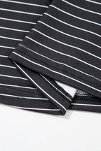 Black Stripe Ruffled Short Sleeve Crew Neck T Shirt Shift Mini Dress