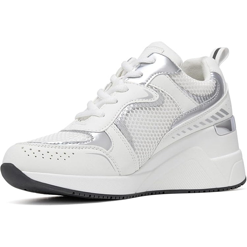 Cestfini Womens Size 9 White Lace Up Silver Accent Wedge Heel Sneaker Shoes