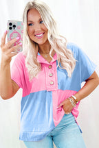 Myosotis Two Tone Half Buttons Collared T Shirt