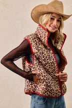 BiBi Leopard Print Piping Detail Quilted Vest