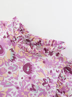 Children's Floral Print Ruffle Trim A-Line Dress