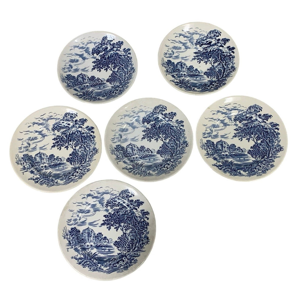 Vintage Countryside Wedgwood Ltd Set of 6 Small Water Wheel Mill Plates