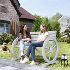 41" Wooden Wagon Wheel Bench Rustic Outdoor Patio Weather Resistance Furniture 2-Person Slatted Seat Bench with Backrest Light Gray