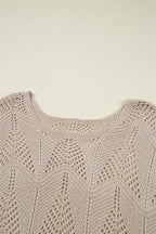 Navy Blue Hollow Out Knit 3/4 Sleeve Loose Sweater