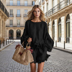 Women's Lantern Sleeve Top & Shorts Two-Piece Set – Loose Fit