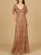 Beaded Gown With Cape Sleeves