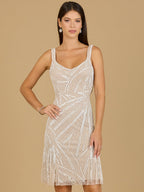 Cowl Back Ivory Beaded Cocktail Dress