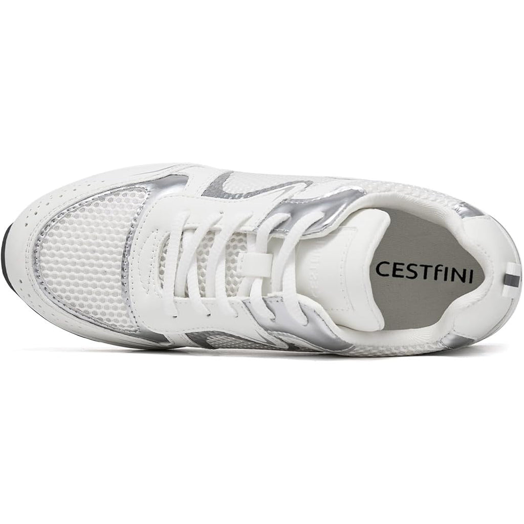 Cestfini Womens Size 9 White Lace Up Silver Accent Wedge Heel Sneaker Shoes