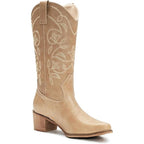 IUV Womens Size 8 Brown Faux Leather 2" Block Heel Mid Calf Western Cowboy Boots