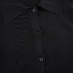 Women's V-Neck Ribbed Knit Button Cardigan Top – Black