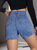 Distressed Vintage Non-stretch Denim Shorts