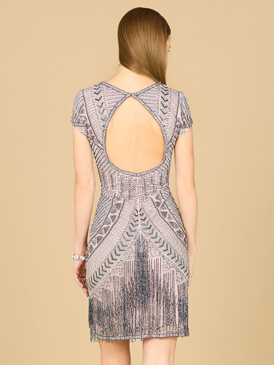 Lara Brooklyn Beaded Fitted Short Dress with Open Back | 29889