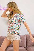 BiBi Multi Color Leopard Jersey Shirred V Neck Top