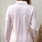 Women's Striped Lapel Long Sleeved Shirt Top