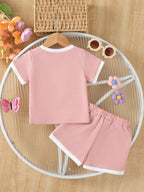 Children's Honey Flower Waffle Knit Tee and Shorts Set