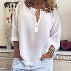Solid Color Casual Loose Long Sleeve Linen Shirt