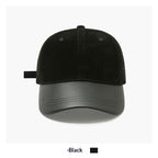 Women's Retro Suede Patchwork Baseball Cap – Leather Brim Dome Crown