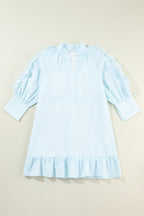 Ruffled Striped Notched Mini Dress