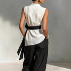 Women's Lace-Up Sleeveless Top & Wide-Leg Pants Two-Piece Set – White