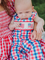 4th of July Plaid Flag Baby Boy Romper