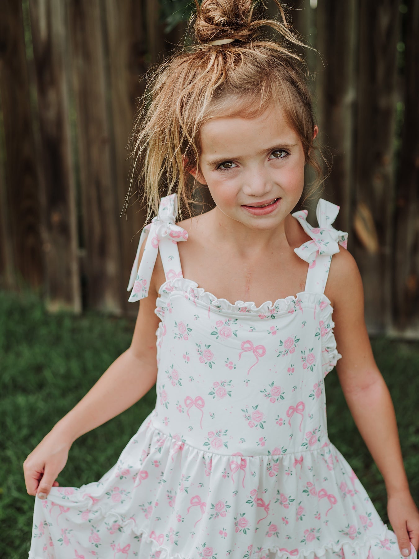 Floral Bow Girl Ruffle Dress